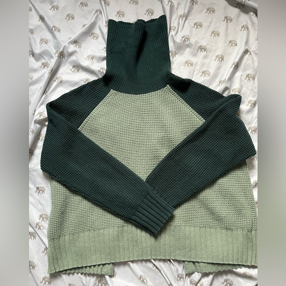 Madewell Colorblock Green Turtleneck Cross-Back Sweater SZ L